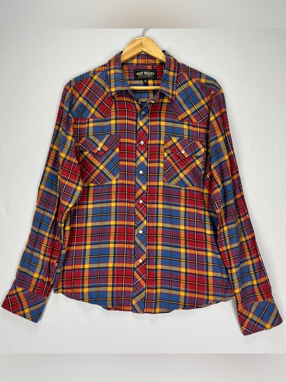 Salt Valley Pearl Snap Button Down Long Sleeve Shirt Mens L Plaid Red Western